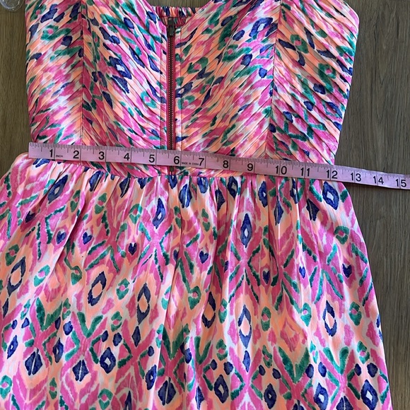 Roxy Neon Pink & multi colored patterned dress w front zip & spaghetti straps - Picture 11 of 12